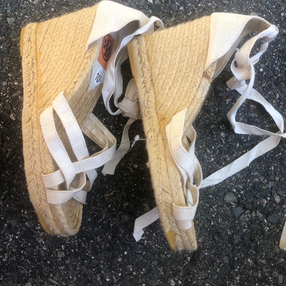 Tory Burch White ankle wrap wedge espadrilles Size 10.5 - Picture 6 of 11